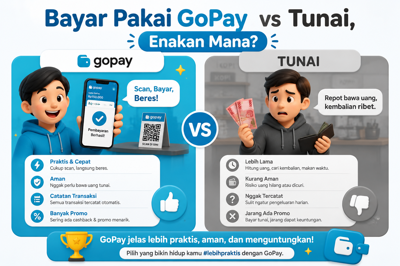 Bayar Pakai GoPay vs Tunai, Enakan Mana?